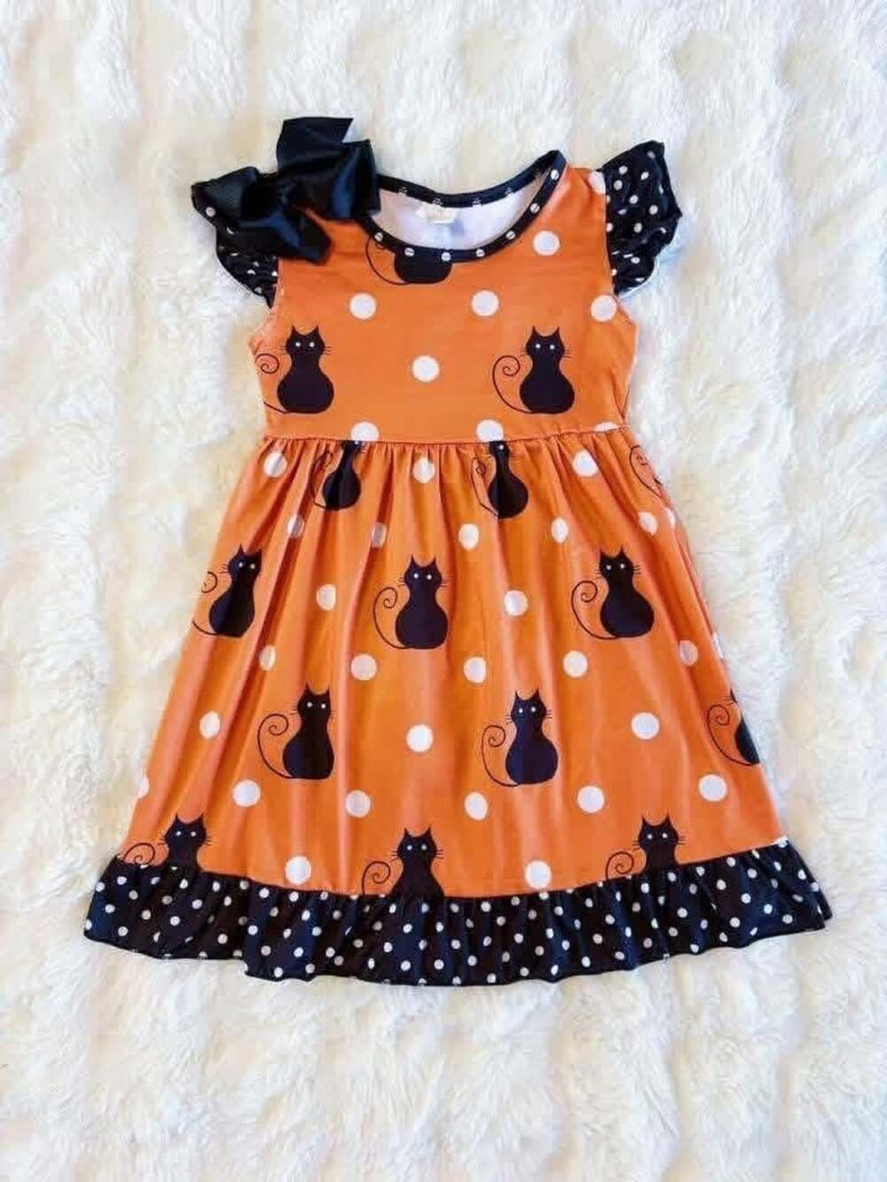 Orange Black Cat Polka Dot Dress